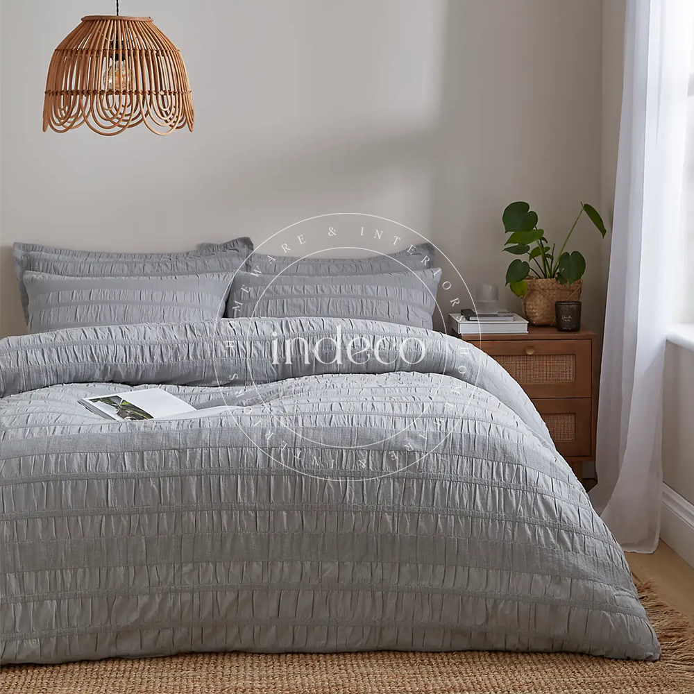 Grey Seersucker Duvet Cover Set