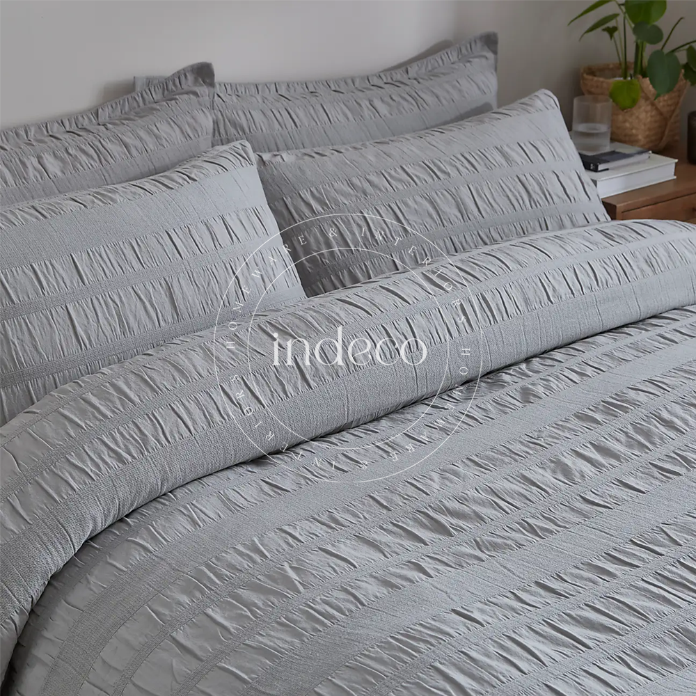 Grey Seersucker Duvet Cover Set
