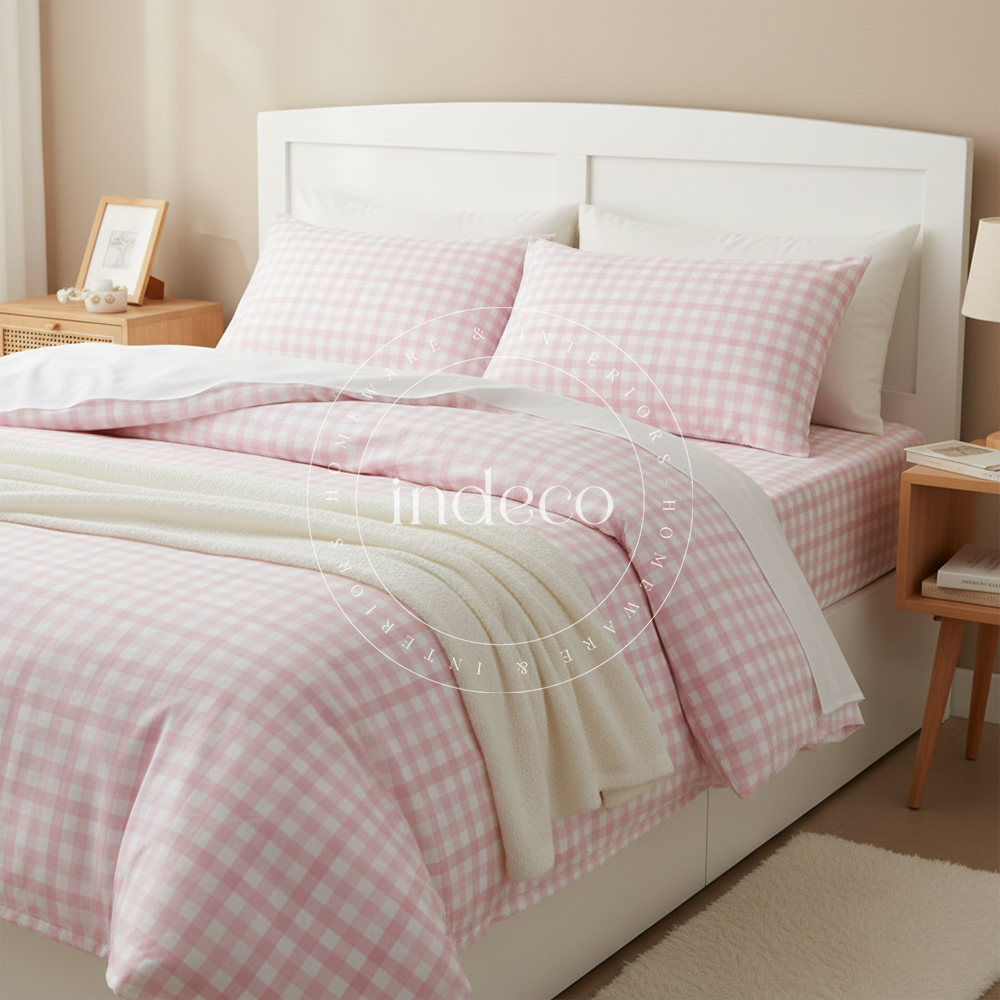 Pink Gingham Bedsheet Set