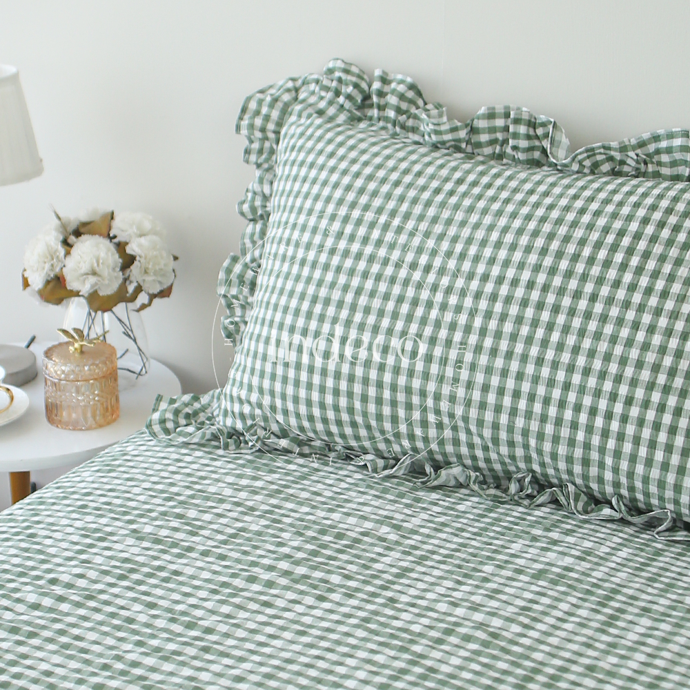 Green Seersucker Gingham Bedsheet Set