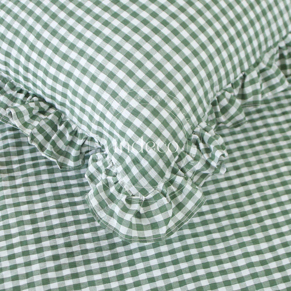Green Seersucker Gingham Bedsheet Set