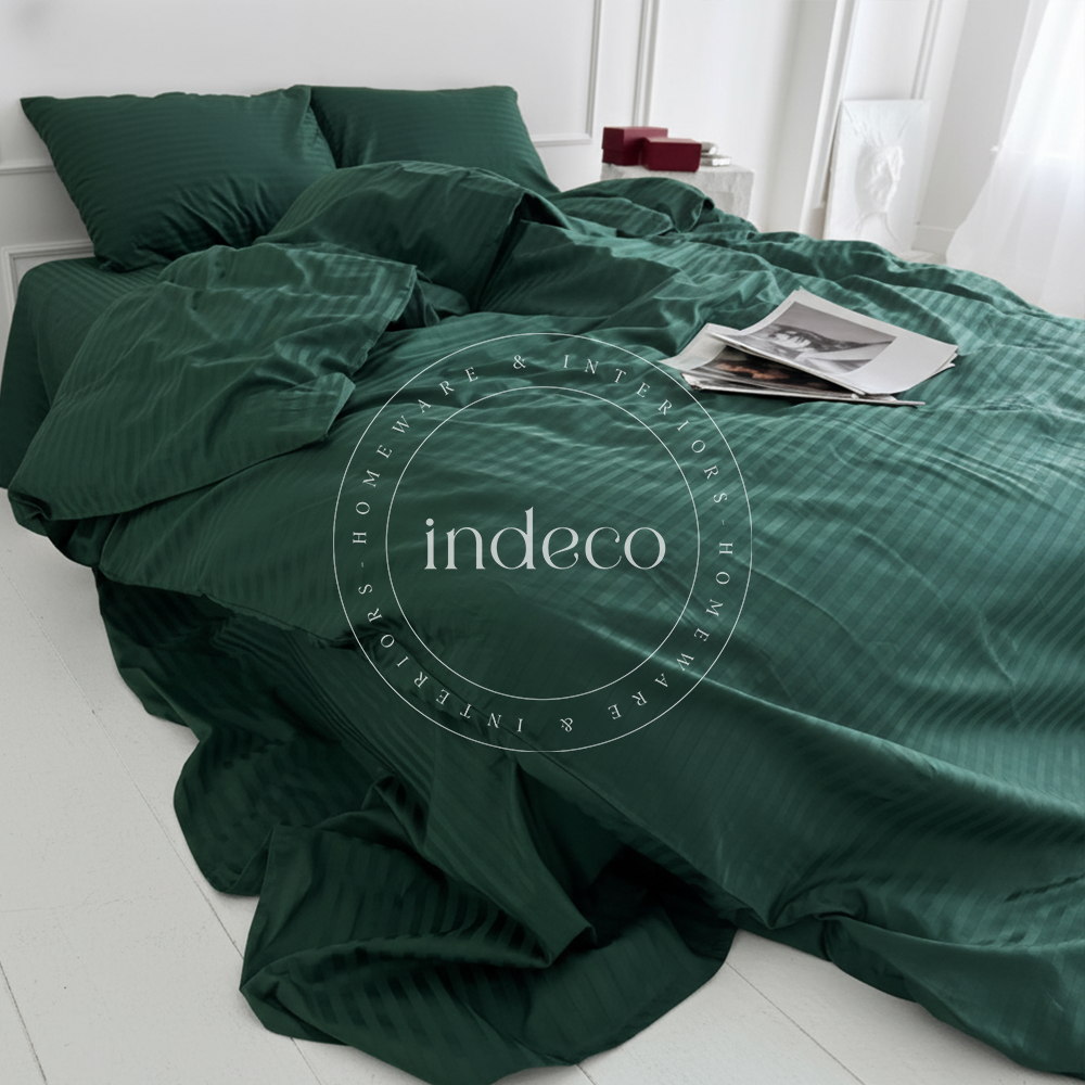 Emerald Stripes Polysatin Duvet Cover Set