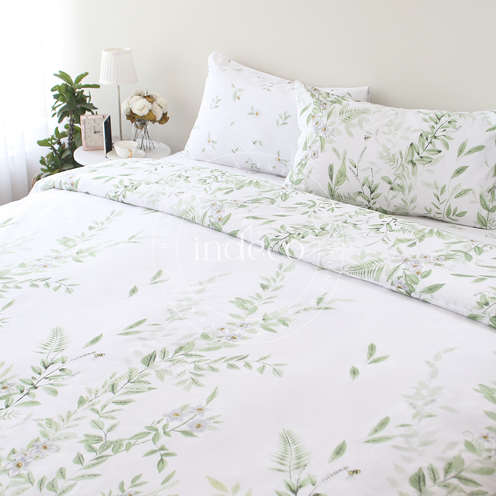Willow Trail Green Duvet Cover Set with Fitted Sheet