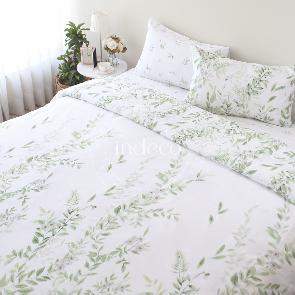 Willow Trail Green Duvet Cover Set with Fitted Sheet