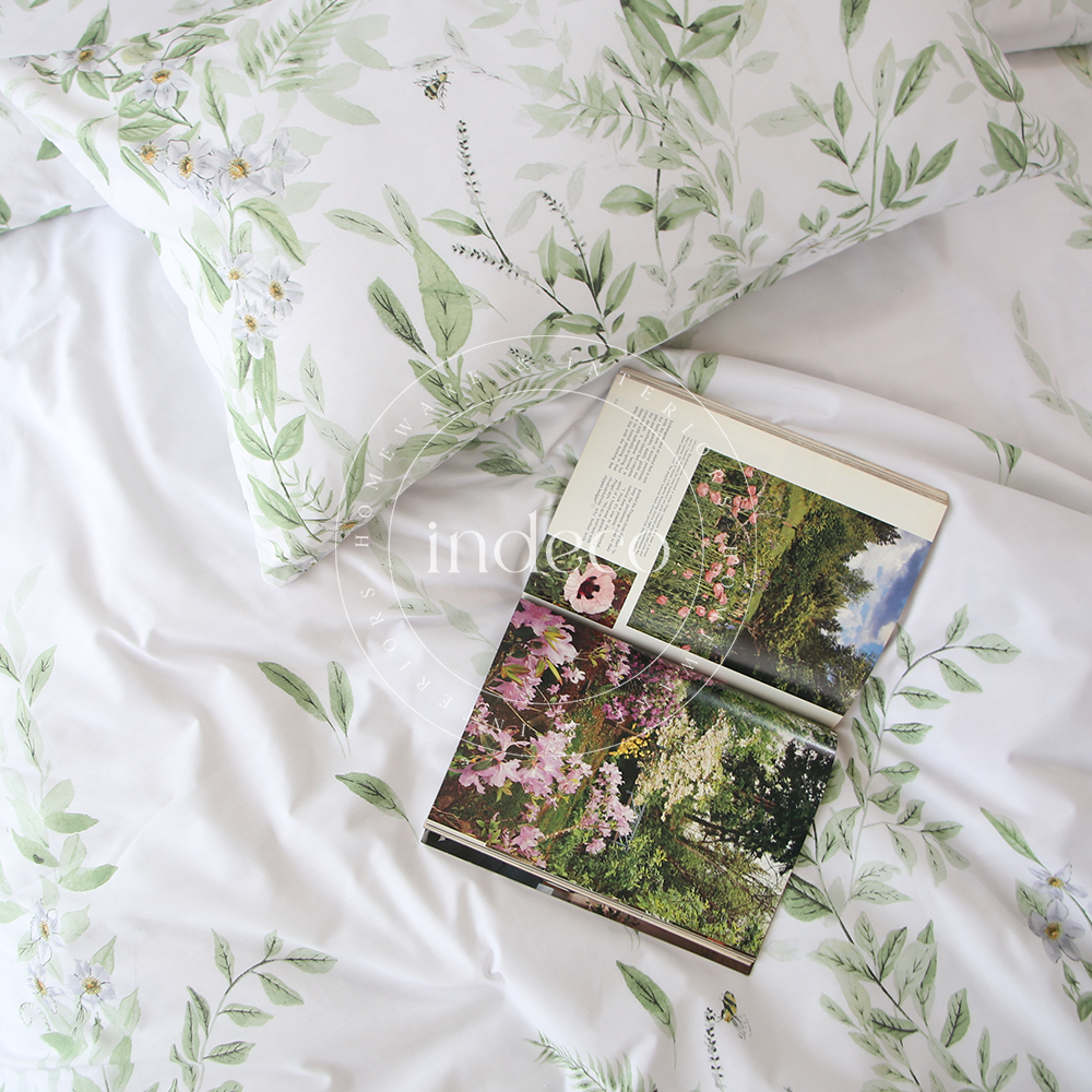 Willow Trail Green Duvet Cover Set with Fitted Sheet