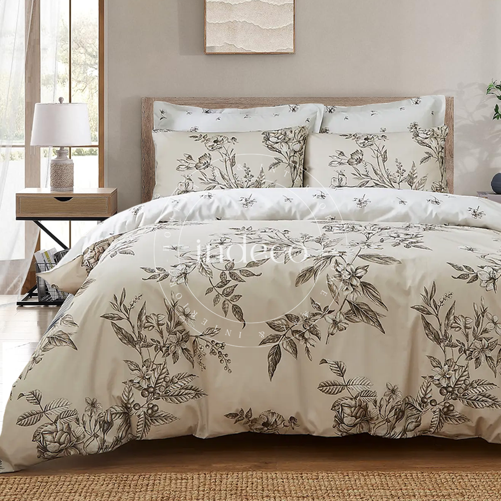 Etched Floral Natural Duvet Cover Set