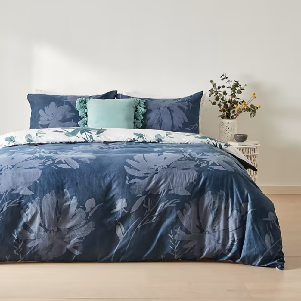 Juno Grey & Blue Reversible Duvet Cover Set