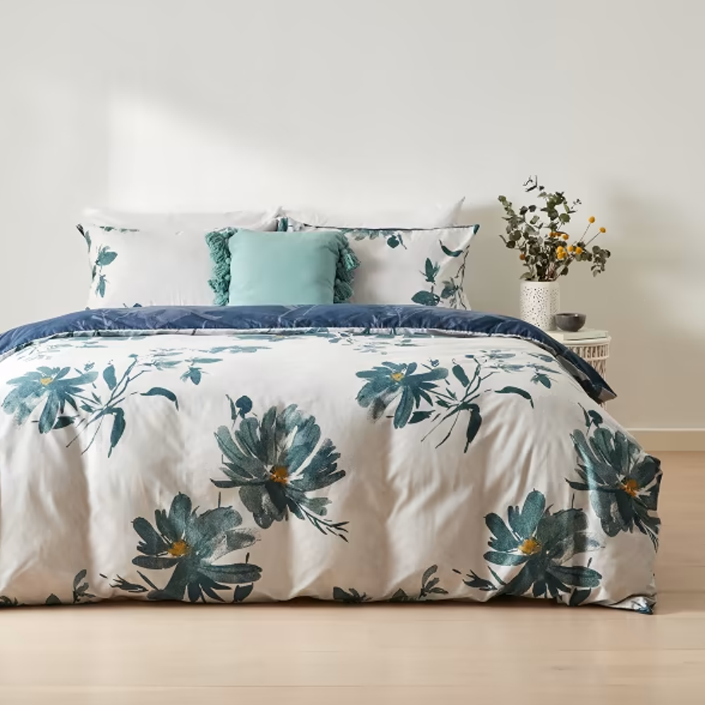 Juno Grey & Blue Reversible Duvet Cover Set