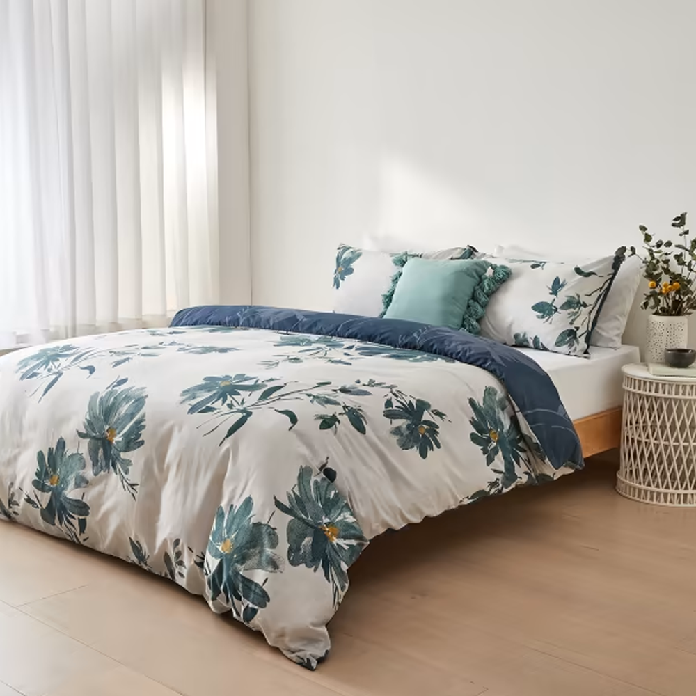 Juno Grey & Blue Reversible Duvet Cover Set