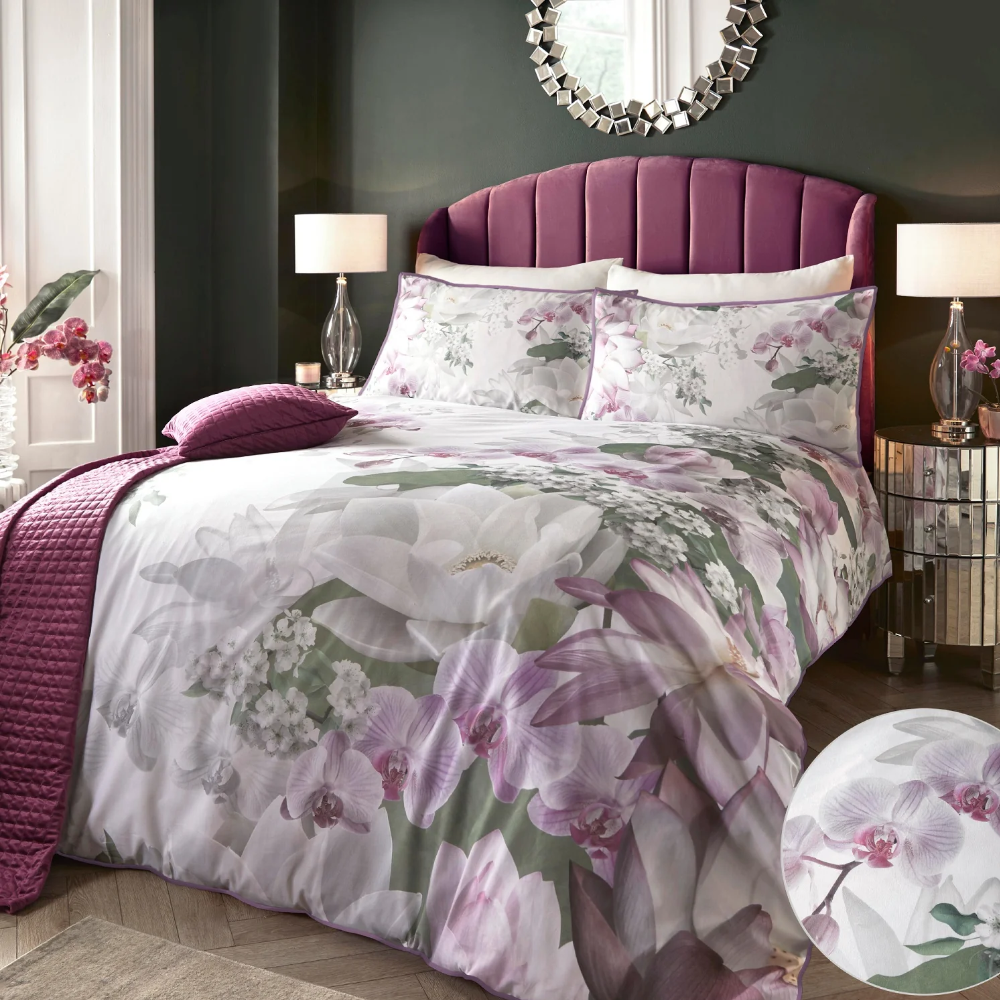 Lotus Floral Sateen 6PC Duvet Cover Set