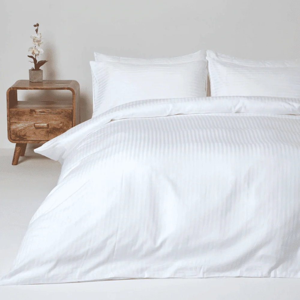 White Pinstripe Percale Bedding