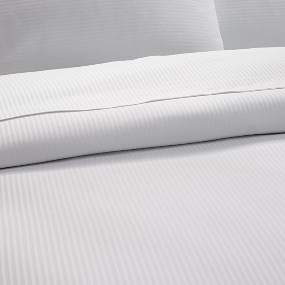 White Pinstripe Percale Bedding